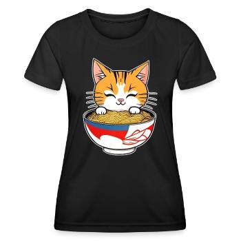 Cute Asian cat and ramen noodles - Women's Functional T-Shirt - black - Front - AI Model Female 172 light (172cm)