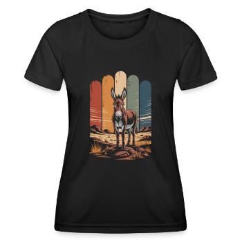 Vintage Esel Tier - Frauen Funktions-T-Shirt - Schwarz - Vorne - AI Model Female 172 light (172cm)