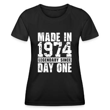 Hergestellt 1974, legendär seit dem ersten Tag - Frauen Funktions-T-Shirt - Schwarz - Vorne - AI Model Female 172 light (172cm)