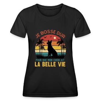 je bosse dur pour que mon chien ait la belle vie - T-shirt sport Femme - noir - Devant - AI Model Female 172 light (172cm)