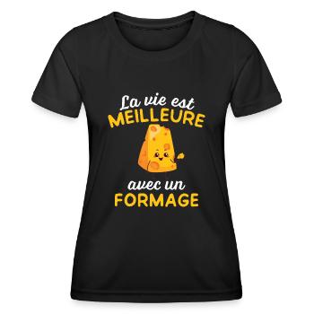 La Vie Est Meilleure Avec un fromage - T-shirt sport Femme - noir - Devant - AI Model Female 172 light (172cm)