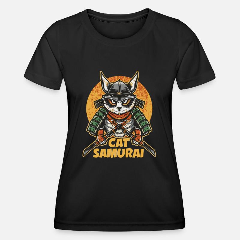 Cat Samurai - Women's Functional T-Shirt - black