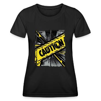 Drôle Tendance Noir Jaune Avertissement Ruban Avertissement - T-shirt sport Femme - noir - Devant - AI Model Female 172 light (172cm)