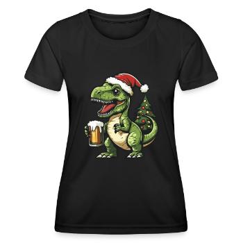 Dinosaure T-Rex Bière de Noël Drôle - T-shirt sport Femme - noir - Devant - AI Model Female 172 light (172cm)
