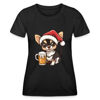 Chihuahua Hund Weihnachten Bier Lustig - Frauen Funktions-T-Shirt - Schwarz - Vorne - AI Model Female 172 light (172cm)