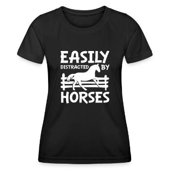 Facilement distrait par les chevaux - T-shirt sport Femme - noir - Devant - AI Model Female 172 light (172cm)