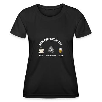moto bière café journée parfaite dire - T-shirt sport Femme - noir - Devant - AI Model Female 172 light (172cm)