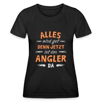 Alles wird gut denn jetzt ist der Angler da - Frauen Funktions-T-Shirt - Schwarz - Vorne - AI Model Female 172 light (172cm)
