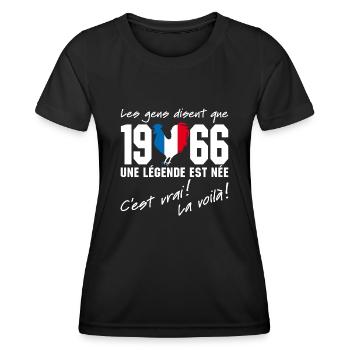 Né en 1966 - Coq aux couleurs françaises - T-shirt sport Femme - noir - Devant - AI Model Female 172 light (172cm)