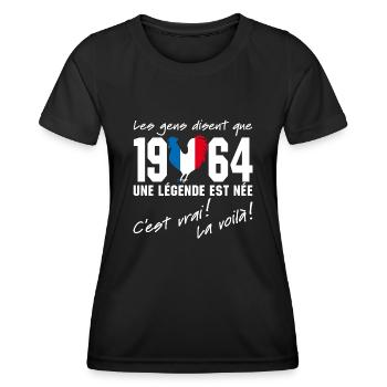 Né en 1964 - Coq aux couleurs françaises - T-shirt sport Femme - noir - Devant - AI Model Female 172 light (172cm)