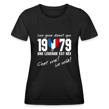 Né en 1979 - Coq aux couleurs françaises - T-shirt sport Femme - noir - Devant - AI Model Female 172 light (172cm)