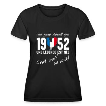 Né en 1952 - Coq aux couleurs françaises - T-shirt sport Femme - noir - Devant - AI Model Female 172 light (172cm)