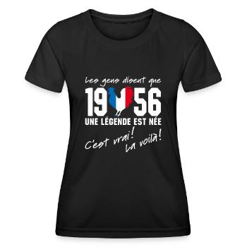 Né en 1956 - Coq aux couleurs françaises - T-shirt sport Femme - noir - Devant - AI Model Female 172 light (172cm)