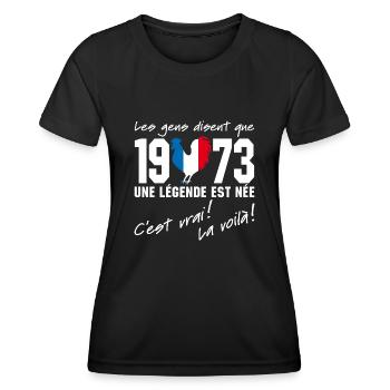 Né en 1973 - Coq aux couleurs françaises - T-shirt sport Femme - noir - Devant - AI Model Female 172 light (172cm)