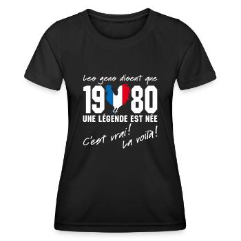 Né en 1980 - Coq aux couleurs françaises - T-shirt sport Femme - noir - Devant - AI Model Female 172 light (172cm)
