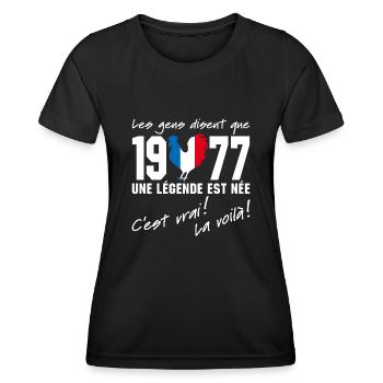 Né en 1977 - Coq aux couleurs françaises - T-shirt sport Femme - noir - Devant - AI Model Female 172 light (172cm)