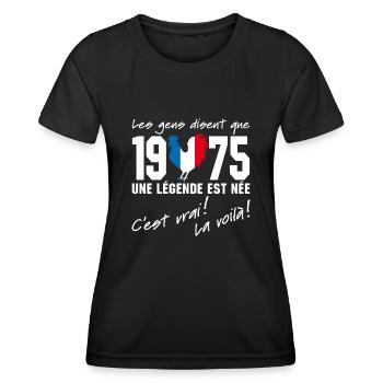 Né en 1975 - Coq aux couleurs françaises - T-shirt sport Femme - noir - Devant - AI Model Female 172 light (172cm)