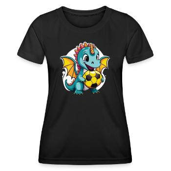 01 Baby Drache mit Fußball lustig Kinderbild - Frauen Funktions-T-Shirt - Schwarz - Vorne - AI Model Female 172 light (172cm)