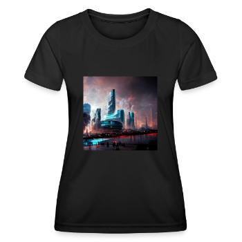Futuritische Stadt - Frauen Funktions-T-Shirt - Schwarz - Vorne - AI Model Female 172 light (172cm)
