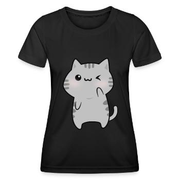 Dessin animé mignon chat gris - T-shirt sport Femme - noir - Devant - AI Model Female 172 light (172cm)