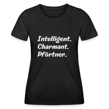 Intelligent. Charmant. Pförtner - Frauen Funktions-T-Shirt - Schwarz - Vorne - AI Model Female 172 light (172cm)