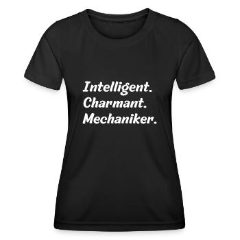 Intelligent. Charmant. Mechaniker - Frauen Funktions-T-Shirt - Schwarz - Vorne - AI Model Female 172 light (172cm)
