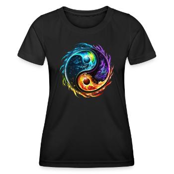 Symbole Yin Yang, Éléments, Tao, Chi, Spiritualité - T-shirt sport Femme - noir - Devant - AI Model Female 172 light (172cm)