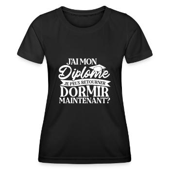 Ich habe mein Diplom, ich kann jetzt wieder schlafen gehen - Frauen Funktions-T-Shirt - Schwarz - Vorne - AI Model Female 172 light (172cm)