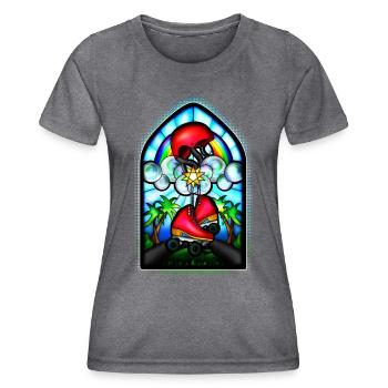 Holy Skates - Kirchenfenster mit Rollschuhen - Frauen Funktions-T-Shirt - dunkle Melange  - Vorne - AI Model Female 172 light (172cm)