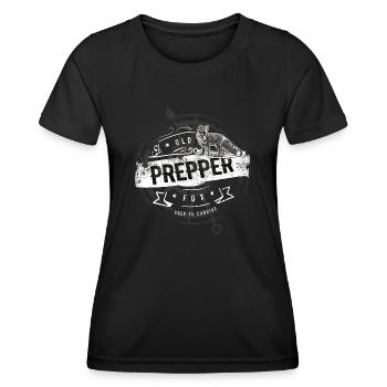 Old Prepper Fox Vorbereitung Ist Alles Geschenk - Frauen Funktions-T-Shirt - Schwarz - Vorne - AI Model Female 172 light (172cm)