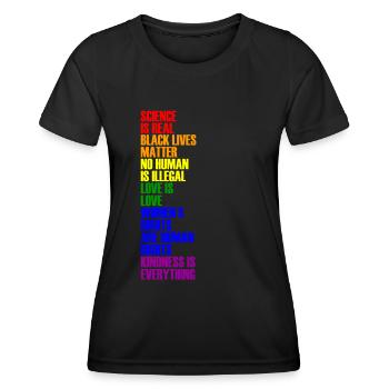 L’enfant est tout - L’amour est l’amour - Citations - T-shirt sport Femme - noir - Devant - AI Model Female 172 light (172cm)