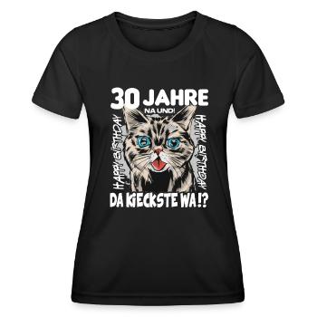 30 Jahre Geburtstag Katze Mietze Süss - Frauen Funktions-T-Shirt - Schwarz - Vorne - AI Model Female 172 light (172cm)