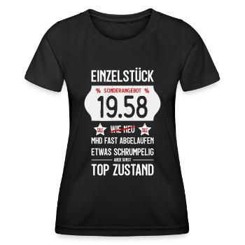 68. GEBURTSTAG 1958 EINZELSTÜCK PREISSCHILD - Frauen Funktions-T-Shirt - Schwarz - Vorne - AI Model Female 172 light (172cm)