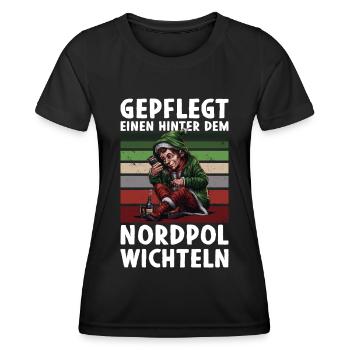 Weihnachten Wichtel Elf Wichteln Santa Bier Saufe - Frauen Funktions-T-Shirt - Schwarz - Vorne - AI Model Female 172 light (172cm)