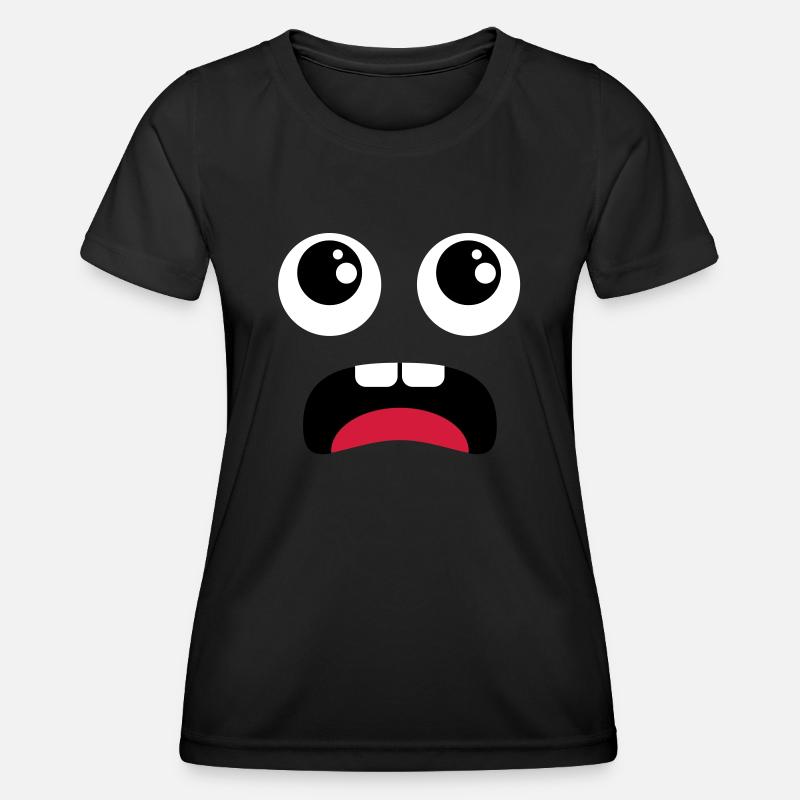 Terrified face - Comic - Women's Functional T-Shirt - black