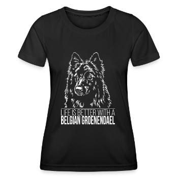 BELGIAN GROENENDAEL La vie est meilleure Les chiens de Wilsign - T-shirt sport Femme - noir - Devant - AI Model Female 172 light (172cm)