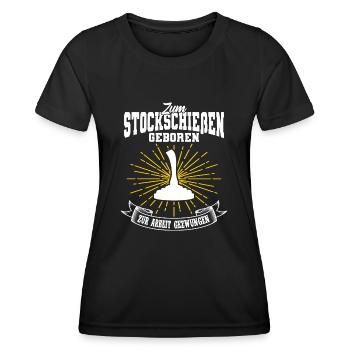 Lustiges Stockschießen Spruch Stocksport - Frauen Funktions-T-Shirt - Schwarz - Vorne - AI Model Female 172 light (172cm)