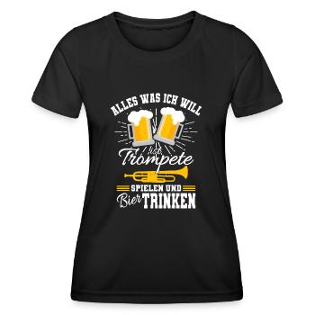 Alles was ich will ist Trompete spielen und Bier - Frauen Funktions-T-Shirt - Schwarz - Vorne - AI Model Female 172 light (172cm)