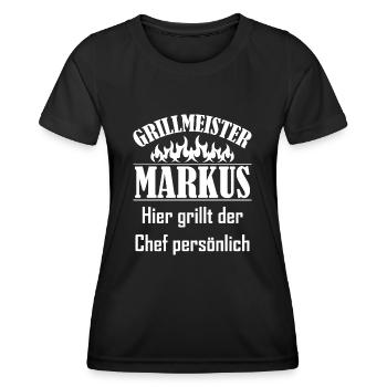 Grillmeister Markus Chef - Frauen Funktions-T-Shirt - Schwarz - Vorne - AI Model Female 172 light (172cm)