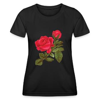 Rose Aquarelle peinte à la main - T-shirt sport Femme - noir - Devant - AI Model Female 172 light (172cm)