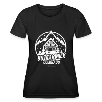 Buttermilk Colorado Skigebiet - Frauen Funktions-T-Shirt - Schwarz - Vorne - AI Model Female 172 light (172cm)
