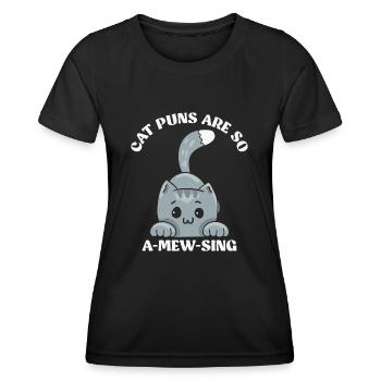 Cat puns are so amewsing Funny Animal Puns - Frauen Funktions-T-Shirt - Schwarz - Vorne - AI Model Female 172 light (172cm)