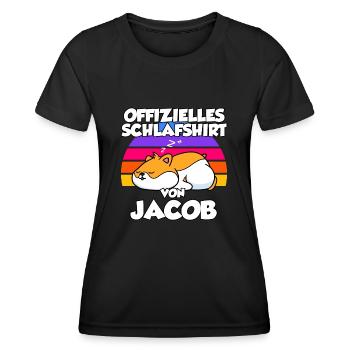 Offizielles Schlafshirt Von Jacob - Frauen Funktions-T-Shirt - Schwarz - Vorne - AI Model Female 172 light (172cm)