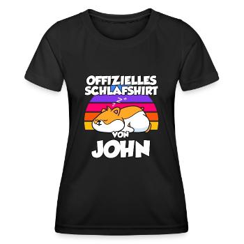 Offizielles Schlafshirt Von John - Frauen Funktions-T-Shirt - Schwarz - Vorne - AI Model Female 172 light (172cm)
