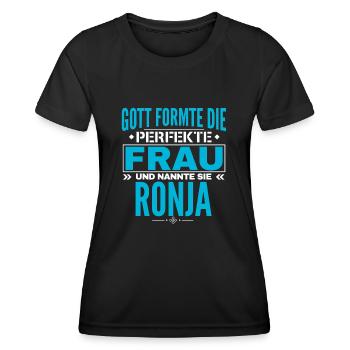 Conception du nom Ronja - T-shirt sport Femme - noir - Devant - AI Model Female 172 light (172cm)