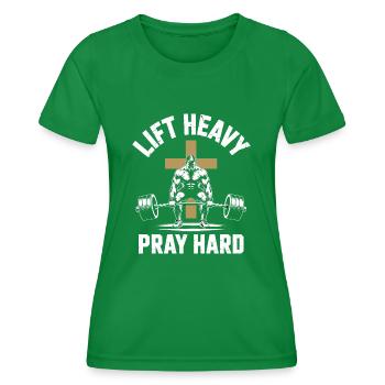 Soulever des poids lourds prier dur haltérophilie chrétienne - T-shirt sport Femme - vert - Devant - AI Model Female 172 dark (172cm)