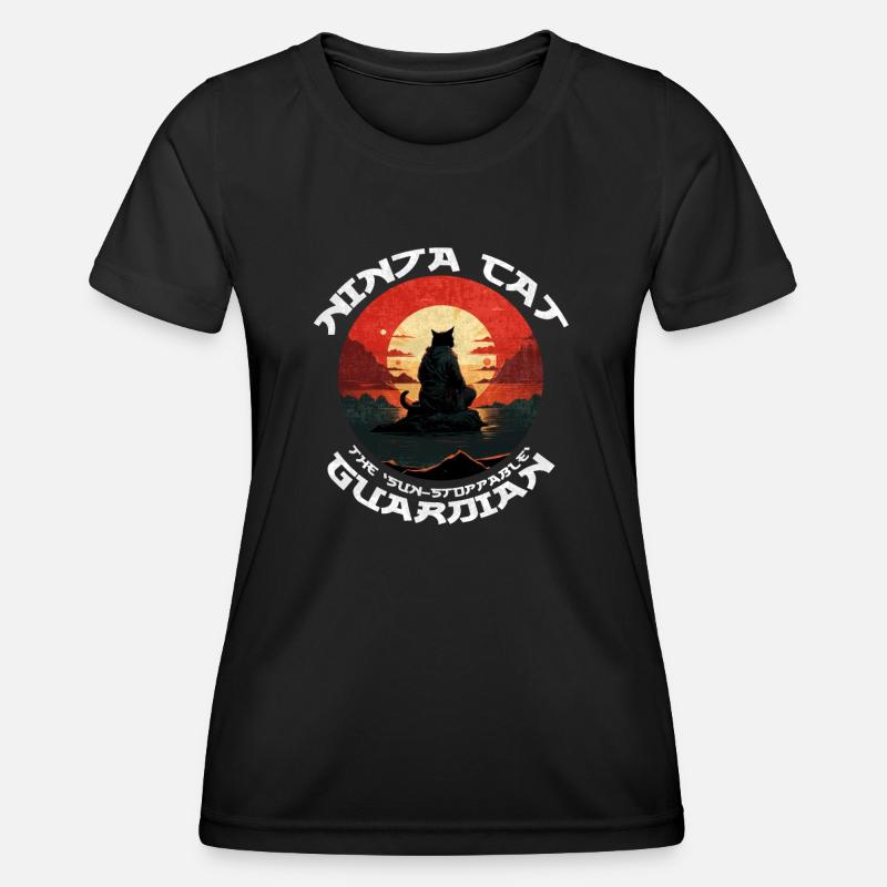 Funny Black Ninja Cat - Sunstoppable Guardian - Women's Functional T-Shirt - black