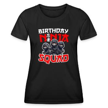 Fête d’anniversaire Ninja Squad, dessin animé Ninjutsu - T-shirt sport Femme - noir - Devant - AI Model Female 172 light (172cm)