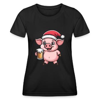 Schwein Weihnachten Bier Lustig - Frauen Funktions-T-Shirt - Schwarz - Vorne - AI Model Female 172 light (172cm)