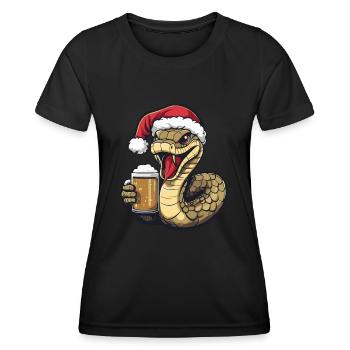 Schlange Kobra Weihnachten Bier Lustig - Frauen Funktions-T-Shirt - Schwarz - Vorne - AI Model Female 172 light (172cm)